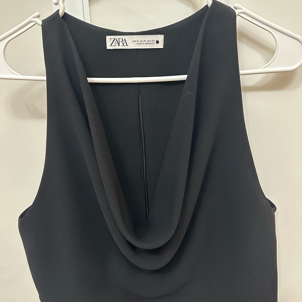 Zara Elegant Black Drape Neck Blouse